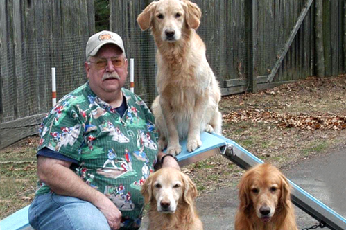 Mike Lappin and 3 Golden Retrievers