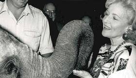 Betty White with an elephant