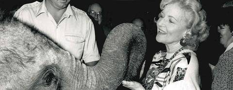 Betty White with an elephant